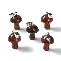Mahogany Obsidian Natural Mahogany Obsidian Pendants, Mushroom Charms, with 304 Stainless Steel Snap on Bails, Stainless Steel Color, 24~25x16mm, Hole: 7.5x4mm