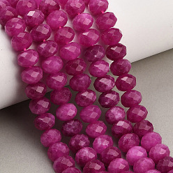 Rouge Violet Moyen Rangs de perles de jade blanc naturel teintées et facettées, rondelle, support violet rouge, 9.5~10x7.5~8.5mm, Trou: 1mm, Environ 47~50 pcs/chapelet, 14.76~15.16'' (37.5~38.5 cm)