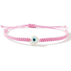 Pink Богемные стеклянные плетеные браслеты из бусин, плетеные браслеты из полиэфирного шнура для женщин, сердце с сглаза, розовые, 11.02 дюйм (28 см)