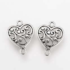 Античное Серебро Соединители из сплава в тибетском стиле, сердце, без кадмия и без свинца, античное серебро, 19x14.5x2 мм, Отверстие : 2 мм , около 1190 шт / 1000 г