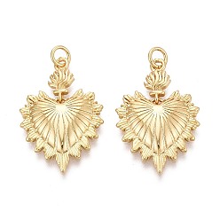 Настоящее золото 16K Текстурированные латунные подвески, чары священного сердца, реальный 16 k позолоченный, 28x18.5x3.5 мм, отверстие : 3 мм, Перейти кольцо: 5x0.8 мм, внутренний диаметр: 3 мм