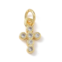 Прозрачный Латунные микро проложить кубического циркония прелести, крест прелести, стойки покрытие, долговечный, без кадмия и без свинца, реальный 18 k позолоченный, прозрачные, 12x7x2 мм, отверстие : 3.5 мм