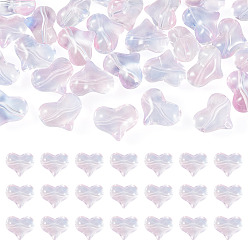 Lilac 30Pcs Transparent Glass Beads, Heart, Lilac, 14x17x9mm, Hole: 1.4mm