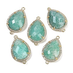 Амазонит Натуральный амазонит ограненные каплевидные звенья, латунь с покрытием из латуни, микро-паве, прозрачные подвески из кубического циркония, золотые, 26x16.5x6 мм, отверстия : 1.6 mm и 1.4 мм