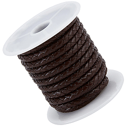 Кокосово-Коричневый 1 рулон плетеного кожаного шнура из коровьей кожи, с хлопковой нитью внутри и 1шт. белых подарочных мешочков из органзы, кокосового коричневый, 5 мм, около 4.37 ярдов (4 м) / рулон
