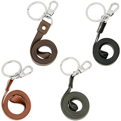 (52) Непрозрачная лаванда 4 шт. 4 цвета PU кожаный ремешок на шею, с карабинами из сплава и кольцами для ключей, разноцветные, 470~475x10 мм, 1 шт / цвет