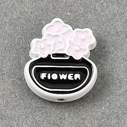 Pink Legierung Emaille-Perlen, Blume, rosa, 15x13x4 mm, Bohrung: 1.2 mm