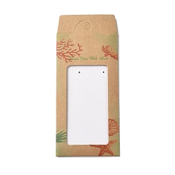 Shell Shape Бумажные карты дисплей ювелирных изделий, карточка держателя украшений для серег, дисплей ожерелья, прямоугольник с прозрачным окном, Шаблон оболочки, 15.5x6.7x0.1 см, отверстие : 8.5 мм