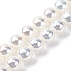 (404) Непрозрачное AB Кислое яблоко УФ-покрытие перламутровые стеклянные жемчужные бусины нити, имитация Австрийские кристаллические шарики, круглые, цветочный белый, 8 мм, отверстие : 0.7 мм, около 51~52 шт / нитка, 15.35~15.75 дюйм (39~39.5 см)