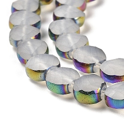 WhiteSmoke Electroplate Frosted Glass Beads Strands, Rainbow Plated Edge Beads , Faceted Flat Round, WhiteSmoke, 5~6x6~6.5x3.5~4mm, Hole: 1.2~1.4mm, about 100pcs/strand, 21.10''(53.6cm)
