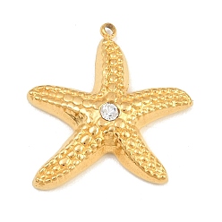 Golden 304 Edelstahl mit Kristall-Strass-Anhängern, Seestern Charms, golden, 24x23.5x4.5 mm, Bohrung: 1.4 mm