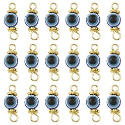 Medium Blue 20Pcs Resin Evil Eye Round Bead with 304 Stainless Steel Connector Charms, Golden, Medium Blue, 16mm