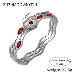 Сердце 304 браслеты из нержавеющей стали с паве из кубического циркония, шарнирные браслеты для женщин, платина, сердце, внутренний диаметр: 2-3/8 дюйм (6 см)