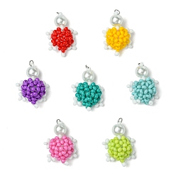 (52) Непрозрачная лаванда 7шт 7цвета подвески из стеклянного бисера ручной работы в виде черепахи, с 304 кольцом из нержавеющей стали и перламутровым стеклом, окрашенным в технике выпечки, разноцветные, 30x20x10 мм, отверстие : 3 мм, 1 шт / цвет