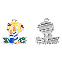 Platinum Rack Plating Alloy Enamel Pendants, Cadmium Free & Lead Free, Candle, Platinum, 22.5x17.5x1mm, Hole: 1.6mm