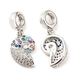 Платина Подвески из латуни с микропаве из циркония, без свинца и без кадмия, раковина, платина, 23 мм, подвеска: 14.5x9.5x4 мм, отверстие : 4 мм