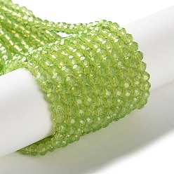 Желто-Зеленый Запекание окрашенные прозрачные стеклянные бусины нити, имитация Opalite, граненые, круглые, желто-зеленый, 4 мм, отверстие : 0.9 мм, около 105~110 шт / нитка, 38~39 см