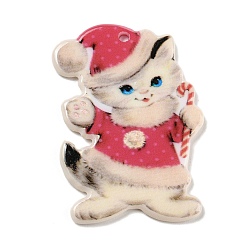 Персиковый Слойка Акриловые подвески, кошка, розовые, 38x28x2.5 мм, отверстие : 1.8 мм