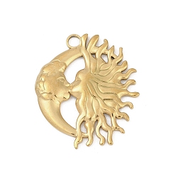 Настоящее золото 18K 304 подвески из нержавеющей стали, очарование солнца и луны, реальный 18 k позолоченный, 33x28.5x2.5 мм, отверстие : 3 мм