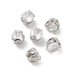 Прозрачный Круглые зубцы из нержавеющей стали, с огранкой из кубического циркония, прозрачные, 3x3 мм, отверстие : 0.8 мм, о 300 шт / комплект