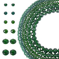 Темно-Зеленый 6 нити 6 стили стеклянные бусины нити, граненые, рондель, темно-зеленый, 2.3~8x2~6 мм, отверстие : 0.4~1.4 мм, около 60~140 шт / нитка, 26~40 см, 1 прядь / стиль
