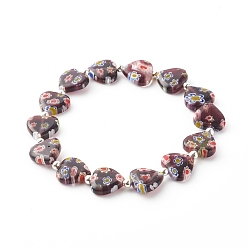 Индиго Браслеты из стекла ручной работы миллефиори в технике лэмпворк, с бисером железа Spacer, сердце, индиговые, внутренний диаметр: 2-3/8 дюйм (6 см)