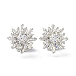 Платина Брошь в виде сверкающего цветка, нагрудник из латуни с кубическим цирконием для невесты, девушки, женщины, платина, 16.5x16.5x15 мм