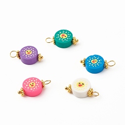 Mixed Color Duck Pattern Handmade Polymer Clay Beads Pendants, with Brass Ball Head Pins and Tibetan Style Alloy Daisy Spacer Beads, Mixed Color, 18x10x4.5mm, Hole: 3.5mm