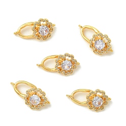 Real 18K Gold Plated SHEGRACE Bras Micro Pave Clear Cubic Zirconia Fold Ovar Clasps, Flower, Cadmium Free &  Lead Free & Nickel Free, Real 18K Gold Plated, 26mm, Hole: 1.2mm
