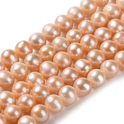 Sandy Brown Natural Cultured Freshwater Pearl Beads Strands, Potato, Grade 4A+, Sandy Brown, 7~8x6.5~7mm, Hole: 0.5mm, about 59pcs/strand, 15.43 inch(39.2cm)