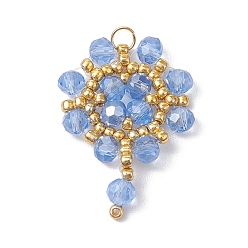 Васильковый Подвески-цветы из стеклянных бусинок ручной работы, с 304 соединительным кольцом из нержавеющей стали и круглыми бусинами Toho, васильковый, 30x20x4 мм, отверстие : 2.5 мм