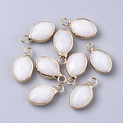 Белый Нефрит Натурального белого нефрита подвески, с золотой рамкой из латуни с открытой спиной, граненые, слеза, 17x9x5 мм, отверстие : 2 мм