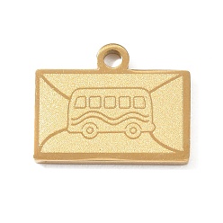Oro 304 colgantes de acero inoxidable, rectángulo con dijes de autobús, pulido a mano, revestimiento de iones (ip), dorado, 13x16x1.4 mm, agujero: 1.8 mm