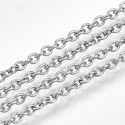 Stainless Steel Color 304 Stainless Steel Cable Chains, Soldered, with Spool, Oval, Stainless Steel Color, 2.5x2x0.5mm, about 49.21 Feet(15m)/roll