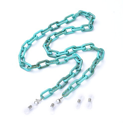 Dark Turquoise Eyeglasses Chains, Neck Strap for Eyeglasses, with Acrylic Paperclip Chains, 304 Stainless Steel Lobster Claw Clasps and  Rubber Loop Ends, Dark Turquoise, 27.55 inch(70cm)