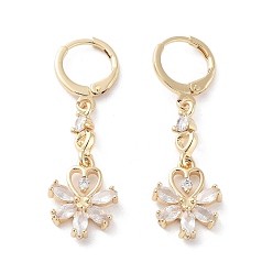 Цветок Серьги с подвесками из золотой латуни, обшивка стойки, с кубического циркония, цветок, 39.5x12 мм