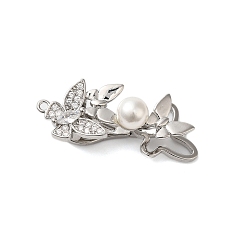Платина Латунное микропейв, прозрачный кубический цирконий, складные застежки, без кадмия, без никеля и без свинца, с имитацией жемчуга, бабочка, платина, 32 мм, отверстие : 1.2 мм