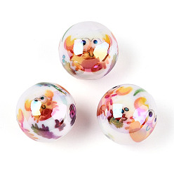 Краб Непрозрачные акриловые бусины с принтом в виде океана, круглые, AB цвет, краб, 15.9 мм, отверстие : 2.8 мм