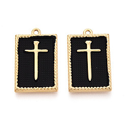 Черный 304 Подвески из нержавеющей стали, окрашенные методом распыления, прямоугольник с крестиком, золотые, чёрные, 27x16.5x2.5 мм, отверстие : 1.4 мм