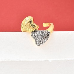 Real Gold Plated & Real Platinum Plated Манжеты из латуни с микро паве кубический цирконий для женщин, без кадмия и без свинца, сердце, настоящее золото и платина, 20.5 мм