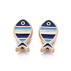 Морской Синий Рейка покрытие сплава эмалевые бусины, рыба, без кадмия и без свинца и без никеля, золотые, Marine Blue, 16x9x4.5 мм, отверстие : 1.2 мм