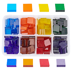 Mixed Color Transparent Glass Cabochons, Mosaic Tiles, for Home Decoration or DIY Crafts, Square, Mixed Color, 10x10x3~4mm, about 168g/box