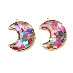 Разноцветный 304 подвески из нержавеющей стали, луна с эпоксидной смолой и окрашенной ракушкой, вакуумное покрытие pvd, реальный 18 k позолоченный, красочный, 22x18x5~5.5 мм, отверстие : 1.6 мм