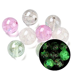 Gemischte Farbe Leuchtende transparente Harzperlen, Runde mit Stern, mit Pailletten, Leuchten im Dunkeln, Gemischte Farbe, 16 mm, Bohrung: 2 mm