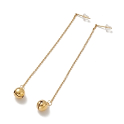Golden PVD Vacuum Plating 304 Stainless Steel Long Chain with Small Bell Dangle Stud Earrings for Women, Golden, 106x1.2mm, Pin: 0.7mm
