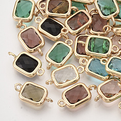 (52) Непрозрачная лаванда Соединители звеньев граненого стекла, с золотистым оттенком латуни, прямоугольные, разноцветные, 14.5~15.5x7.5x3.5 мм, отверстие : 1.2 мм