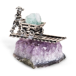 Аметист Натуральные аметистовые кластерные украшения, Держатель шахтера из сплава для домашнего офиса, дома, украшения по фэн-шуй, 40~60 мм