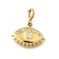 Кристалл Глаз 304 подвеска из нержавеющей стали со стразами, с застежками пружинного кольца, ионное покрытие (ip), реальный 18 k позолоченный, кристалл, 18 мм, Кулон : 11.5x15.5x2.5 мм