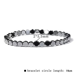 Плоский Круглый Браслеты из синтетических немагнитных гематитовых бусин для мужчин, плоско-круглые, 7.48 дюйм (19 см)