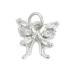 Платина Латунные микропаве прозрачные кубические циркониевые подвески, бабочка, без кадмия и без свинца, долговечный, стойки покрытие, с целью перехода в кольце, платина, 11x11.5x3 мм, отверстие : 3 мм